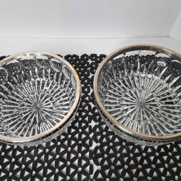 Vintage Lead Chrystal Starburst Silver Plated Trim set Of 2 serving Bowls. - Picture 5 of 5